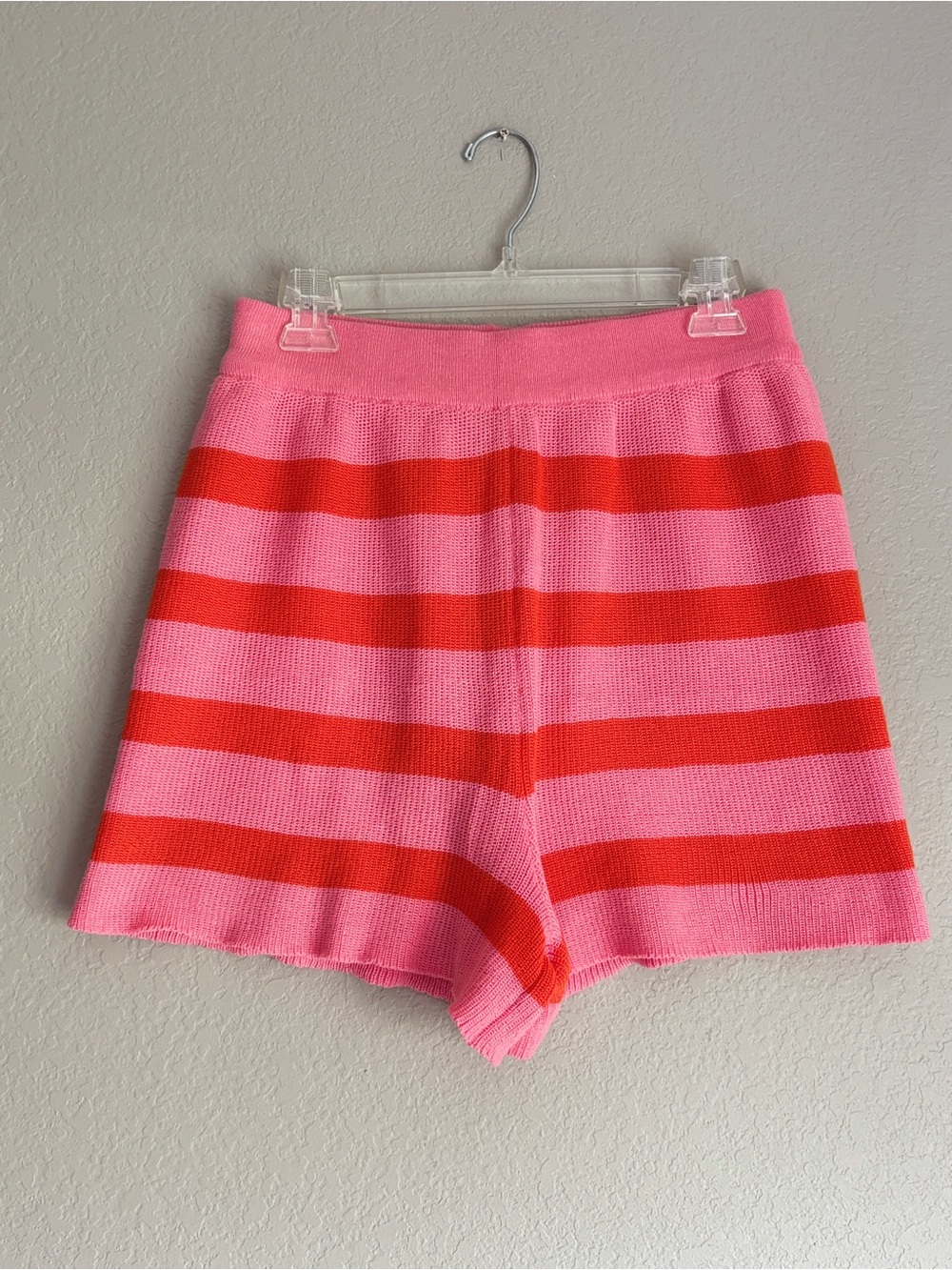 Pink & Red Striped Knit Women's high waisted Shorts size M